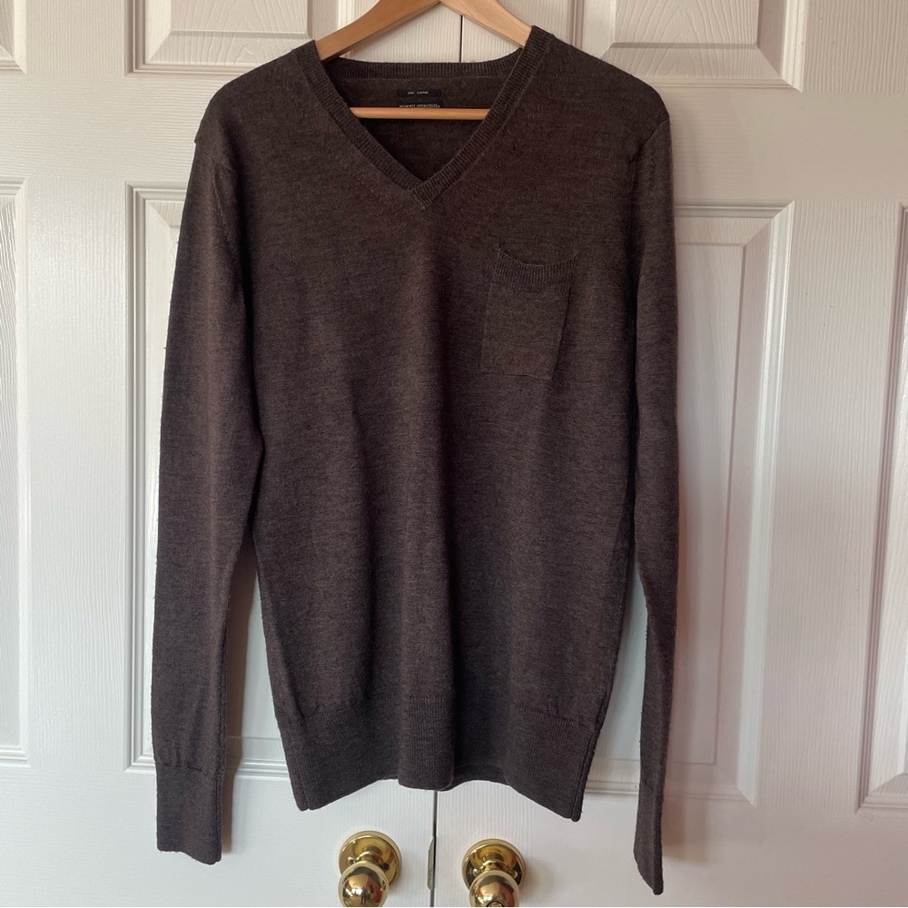 AllSaints Vneck Sweater with Pocket, Grandpa-core